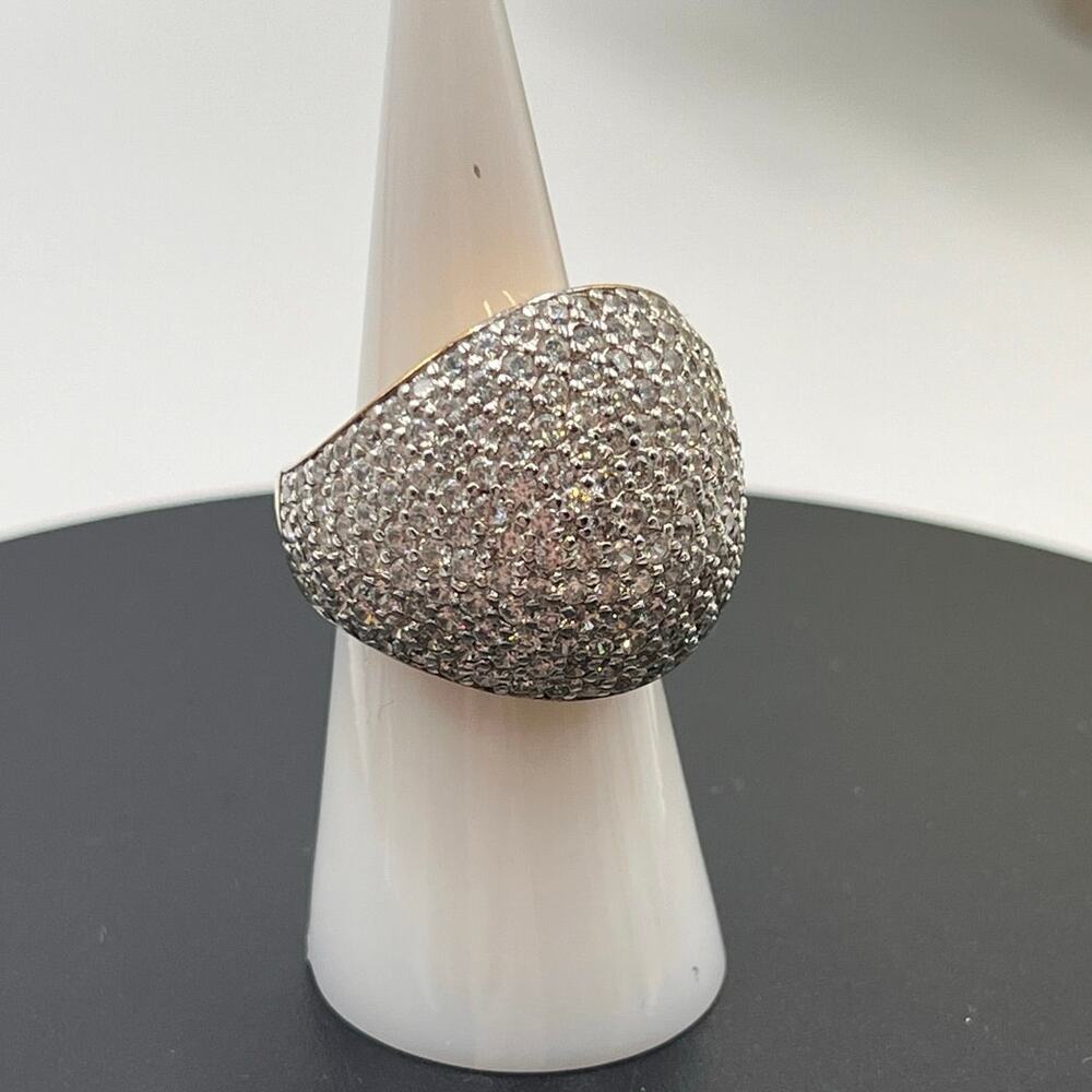 Designer Sterling Silver‎ Vermeil Cubic Zirconia Cocktail Dome Ring Sz 6.5